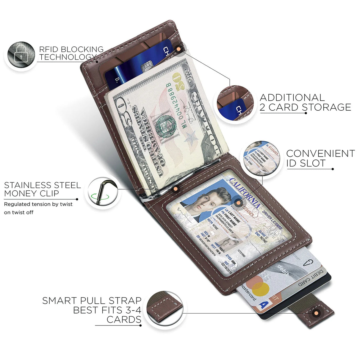 Portefeuille homme slim en cuir microfibre avec clip billets et protection RFID — photo 2