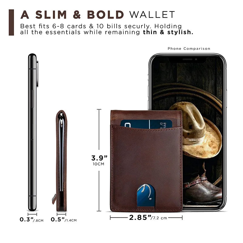 Portefeuille homme slim en cuir microfibre avec clip billets et protection RFID — photo 4