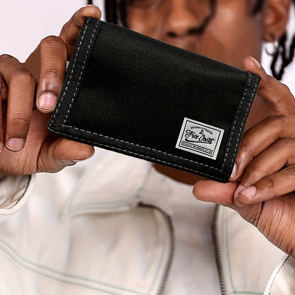 Portefeuille homme 3 volets en toile, poche zippée à monnaie
