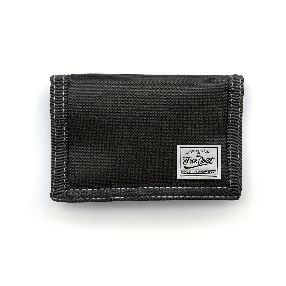 Portefeuille homme 3 volets en toile, poche zippée à monnaie