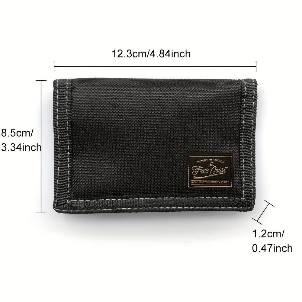 Portefeuille homme 3 volets en toile, poche zippée à monnaie