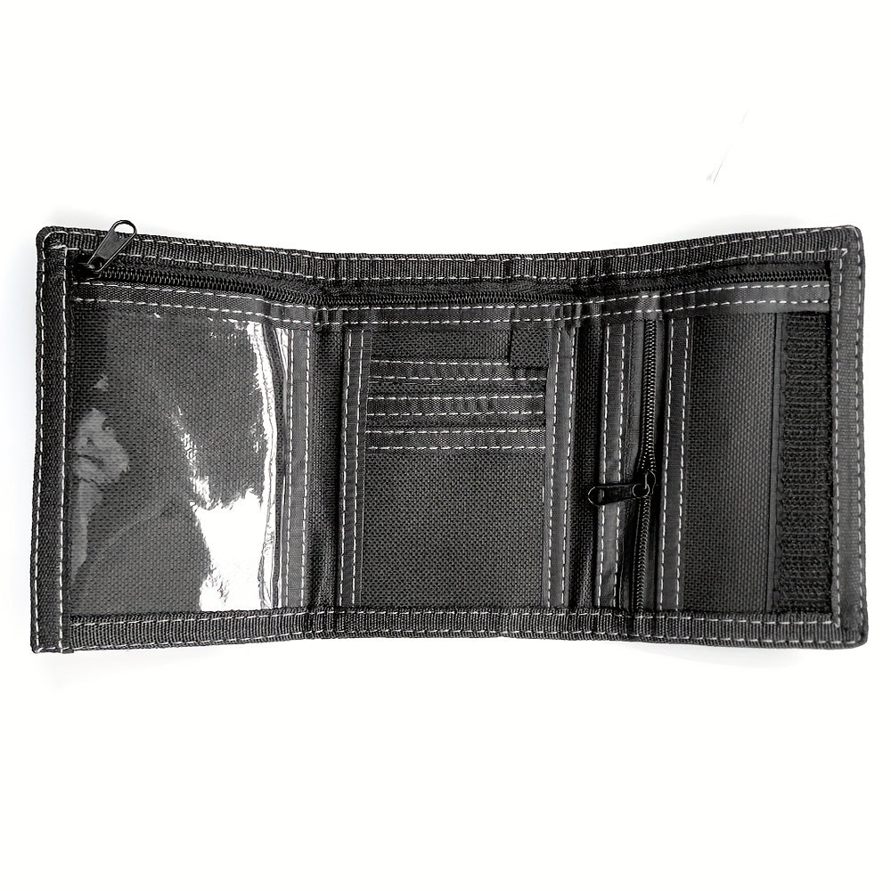 Portefeuille homme 3 volets en toile, poche zippée à monnaie
