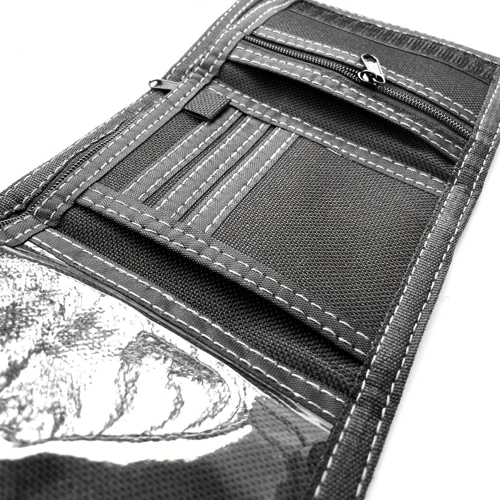 Portefeuille homme 3 volets en toile, poche zippée à monnaie