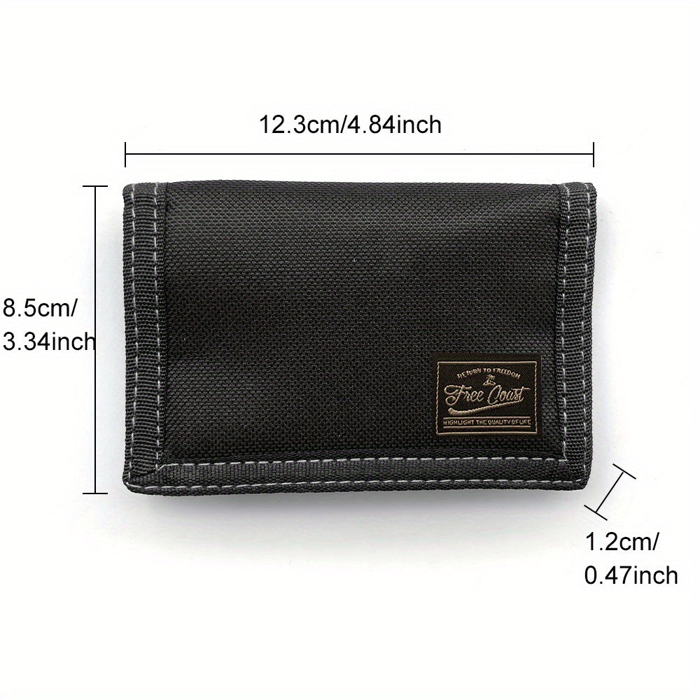 Portefeuille homme 3 volets en toile, poche zippée à monnaie
