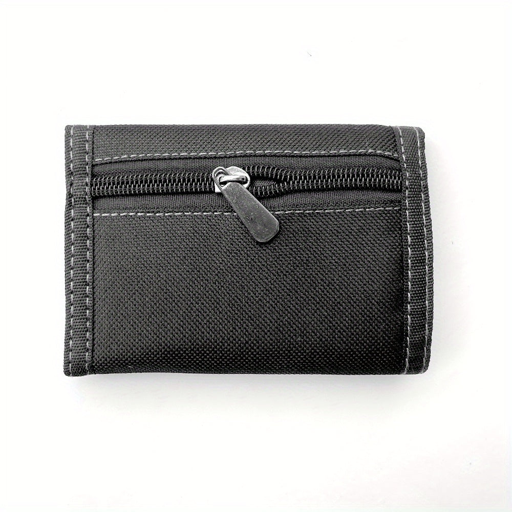 Portefeuille homme 3 volets en toile, poche zippée à monnaie