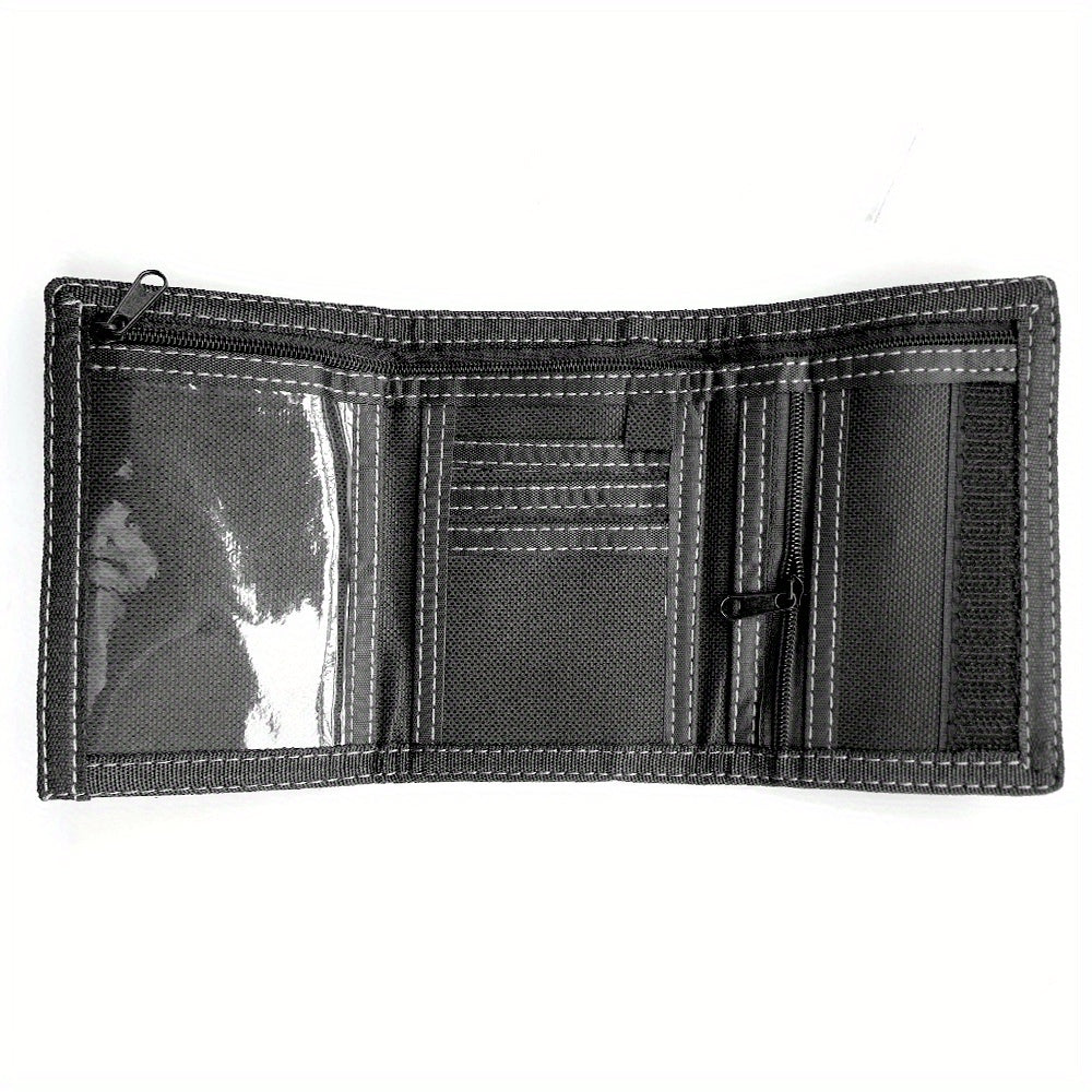 Portefeuille homme 3 volets en toile, poche zippée à monnaie