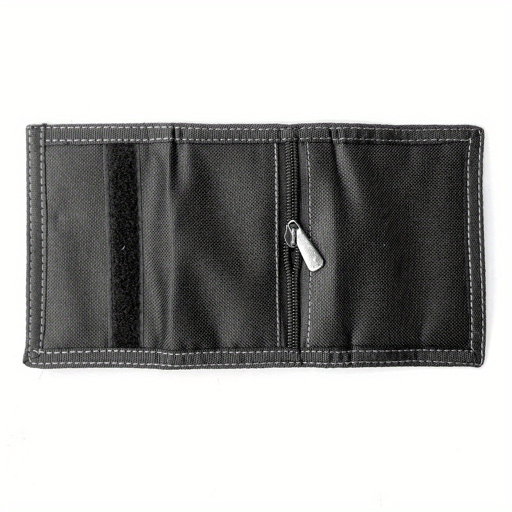 Portefeuille homme 3 volets en toile, poche zippée à monnaie