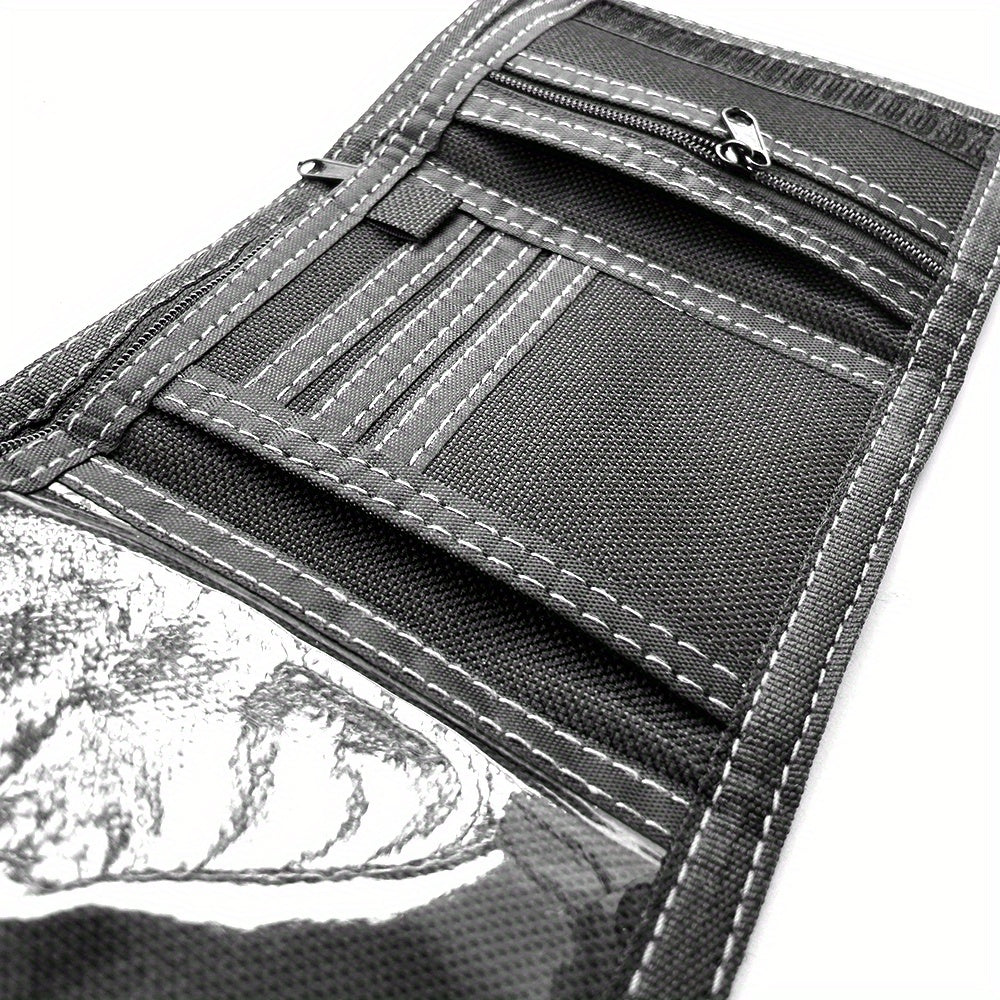 Portefeuille homme 3 volets en toile, poche zippée à monnaie