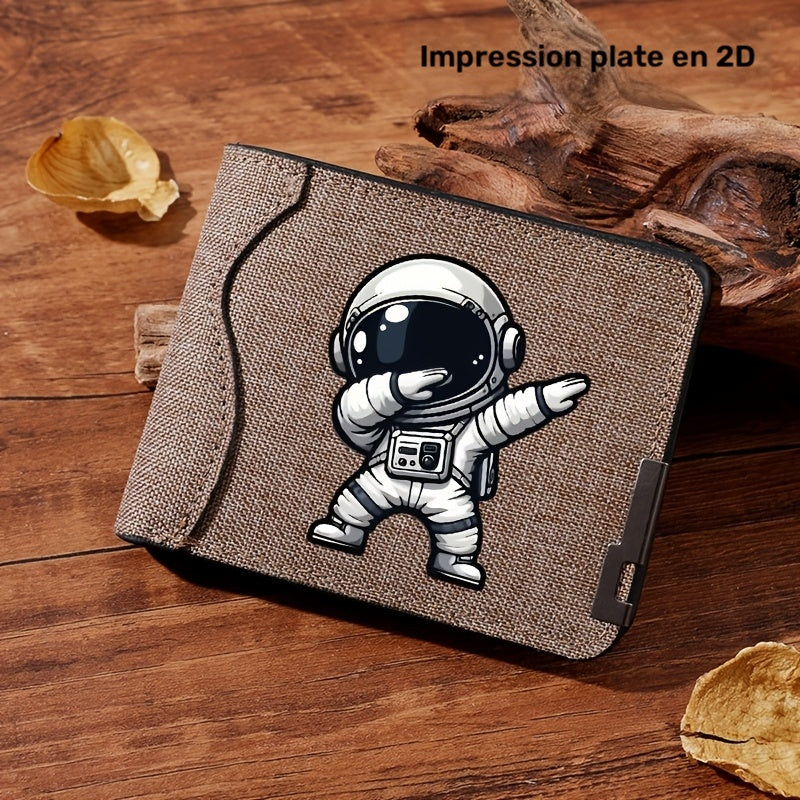 Portefeuille homme en toile motif astronaute, pince à billets