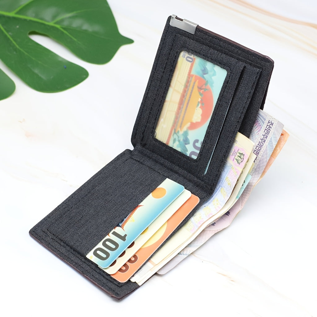 Portefeuille homme extra plat en toile, fenêtre photo, 1 cm