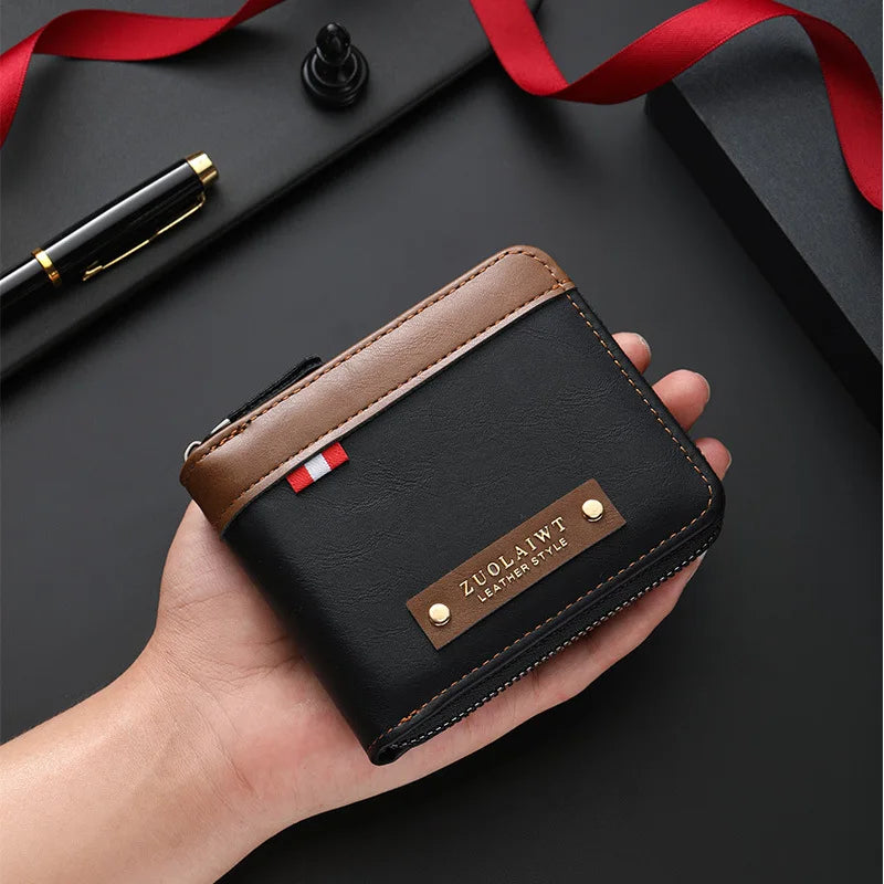 Portefeuille homme compact trifold en polyester bicolore avec porte-cartes et compartiment zippé — photo 1
