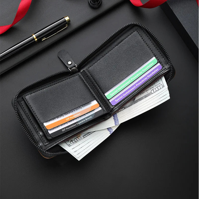Portefeuille homme compact trifold en polyester bicolore avec porte-cartes et compartiment zippé — photo 2