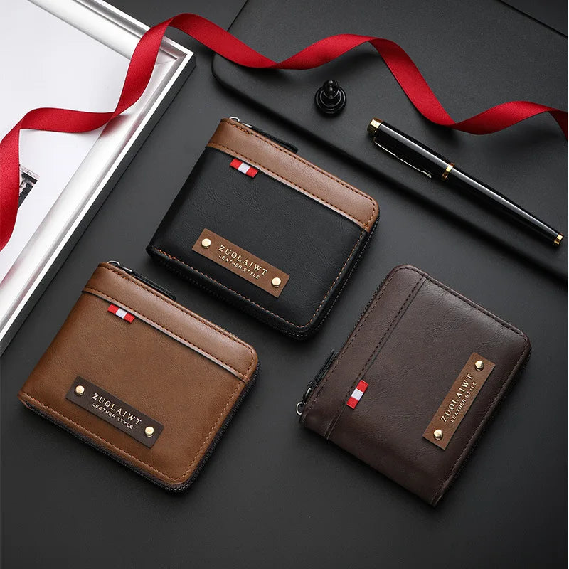 Portefeuille homme compact trifold en polyester bicolore avec porte-cartes et compartiment zippé — photo 3