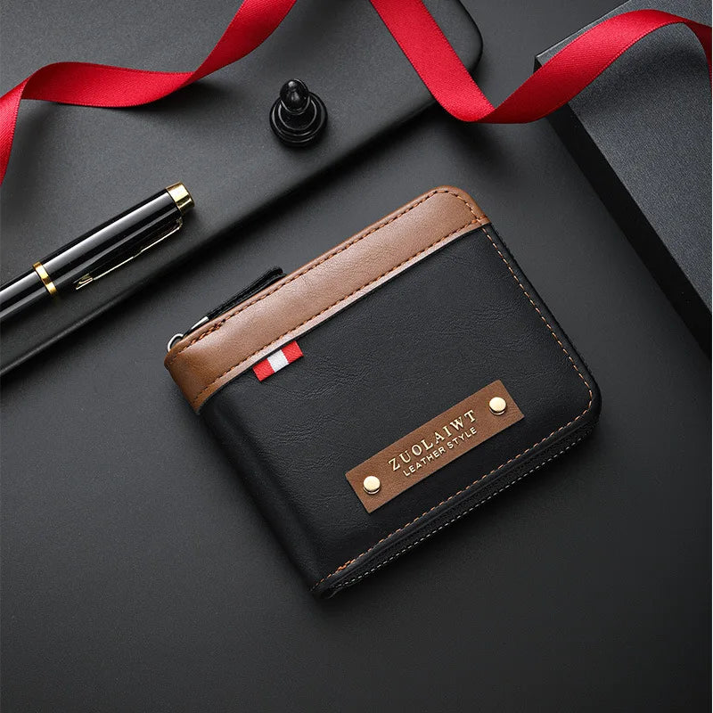 Portefeuille homme compact trifold en polyester bicolore avec porte-cartes et compartiment zippé — photo 6