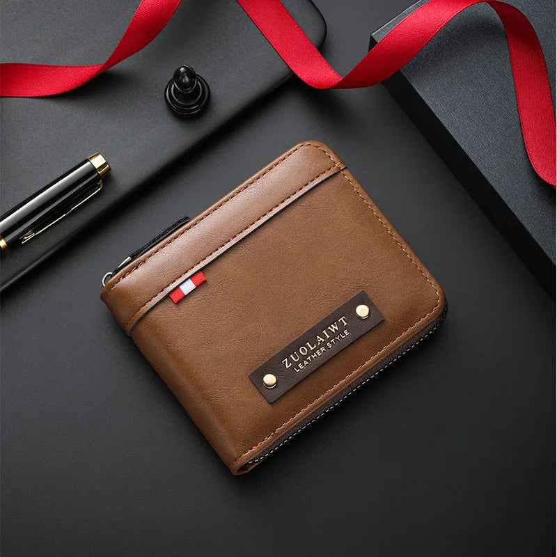 Portefeuille homme compact trifold en polyester bicolore avec porte-cartes et compartiment zippé — photo 7 Image