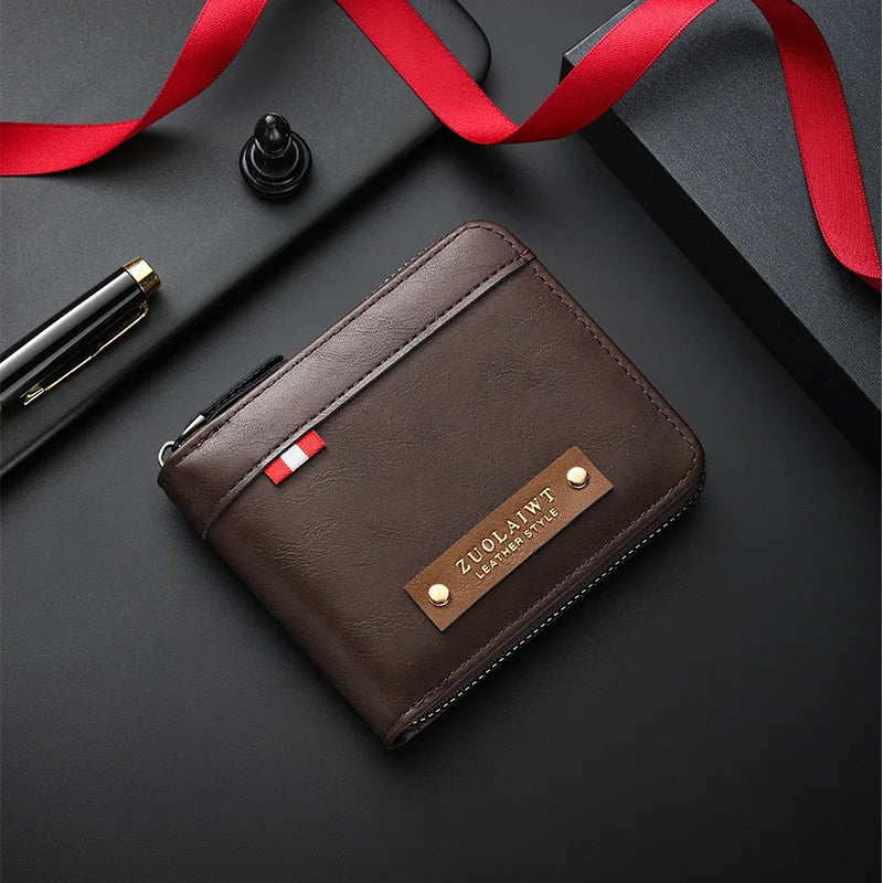 Portefeuille homme compact trifold en polyester bicolore avec porte-cartes et compartiment zippé — photo 8
