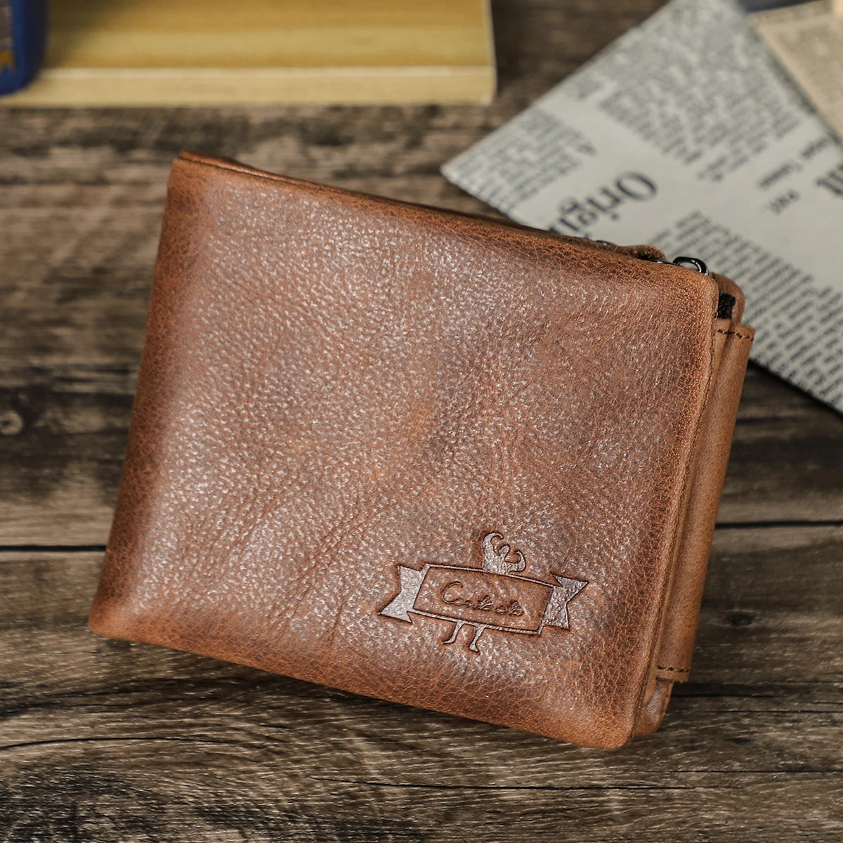 Portefeuille trifold homme en cuir véritable tannage végétal — photo 1