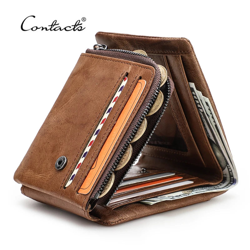 Portefeuille trifold homme en cuir véritable tannage végétal — photo 2