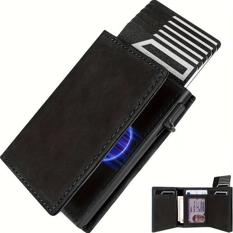 Portefeuille homme trois volets, zip à monnaie, 9,8 x 7,5 cm