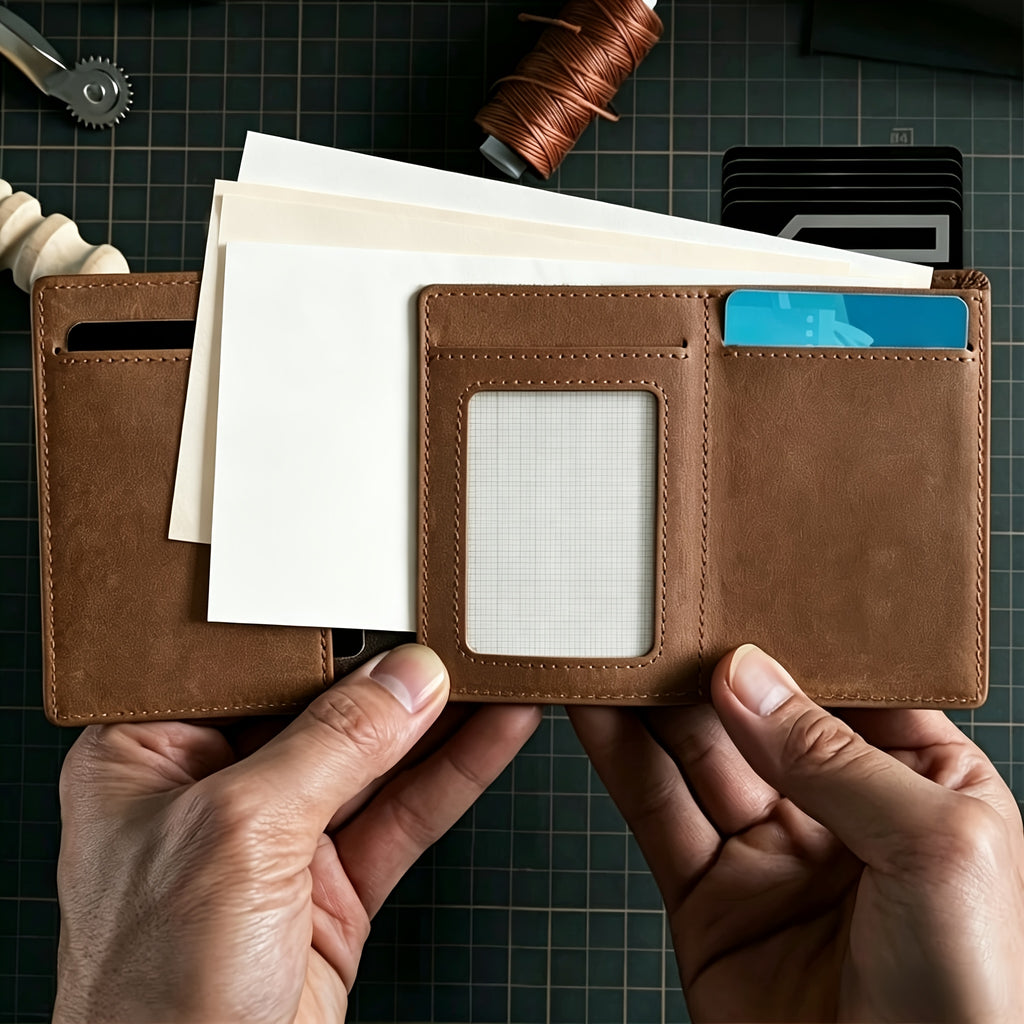 Portefeuille homme trois volets, zip à monnaie, 9,8 x 7,5 cm