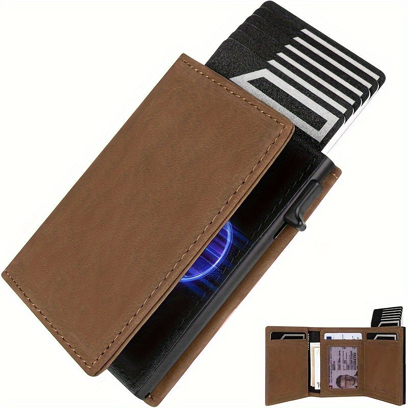 Portefeuille homme trois volets, zip à monnaie, 9,8 x 7,5 cm