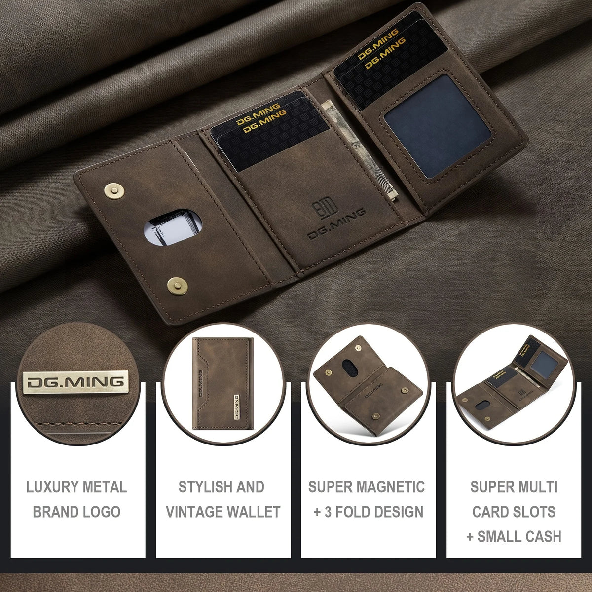 Portefeuille trois volets en cuir rétro avec protection RFID pour homme — photo 2