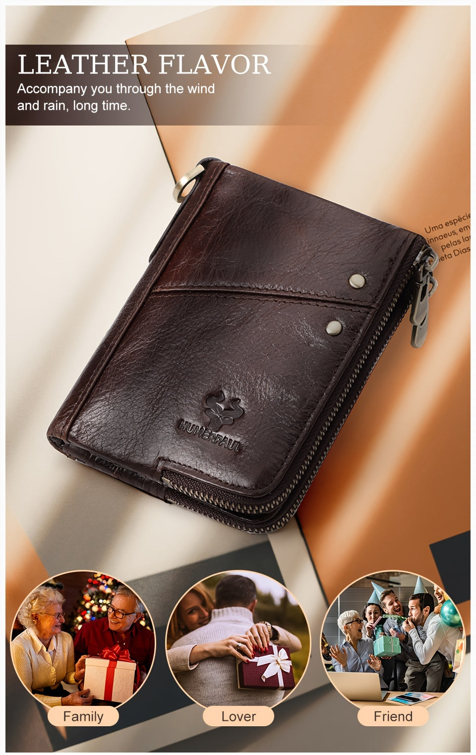 Portefeuille homme vertical, deux zips et douze fentes cartes
