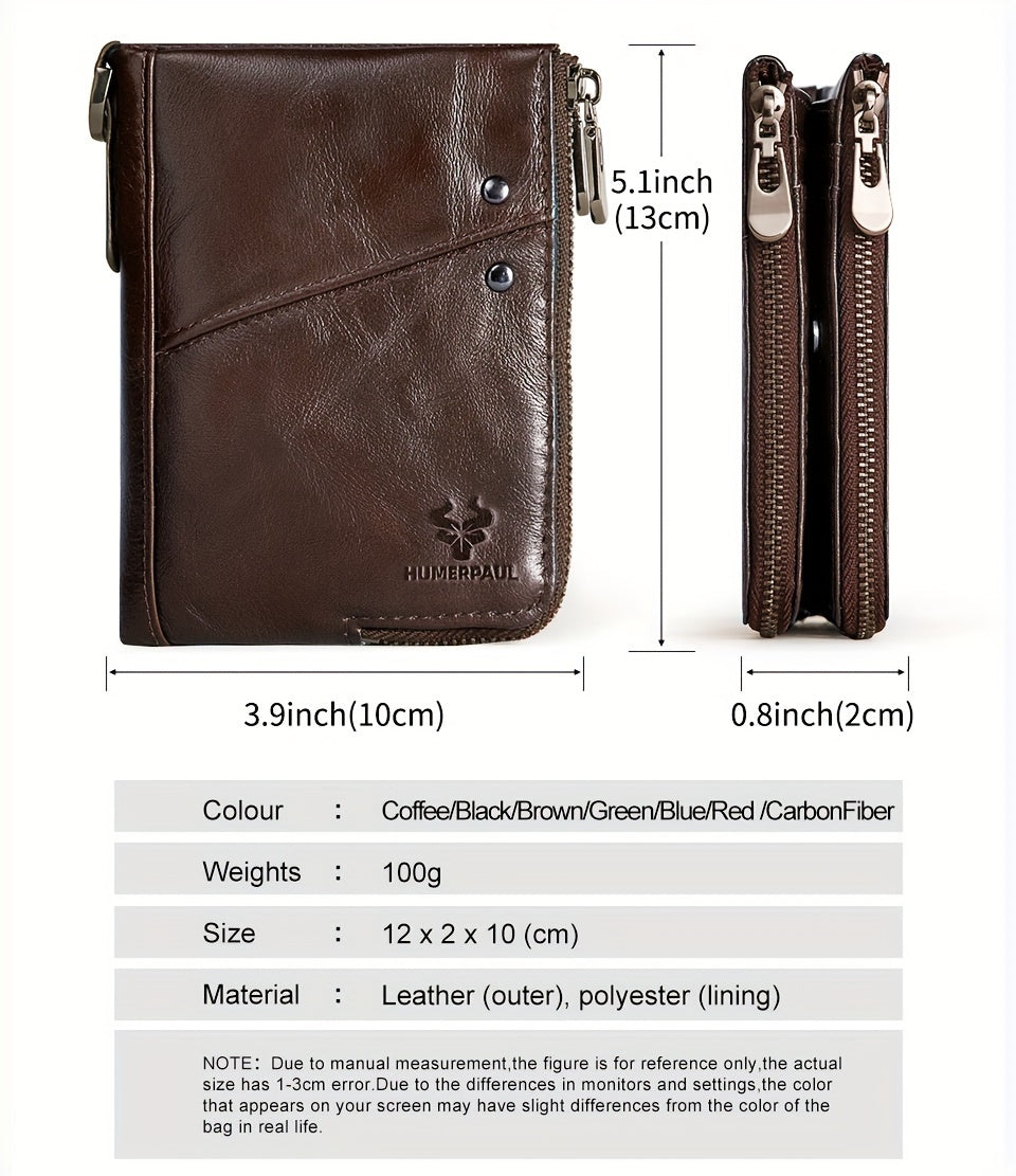 Portefeuille homme vertical, deux zips et douze fentes cartes