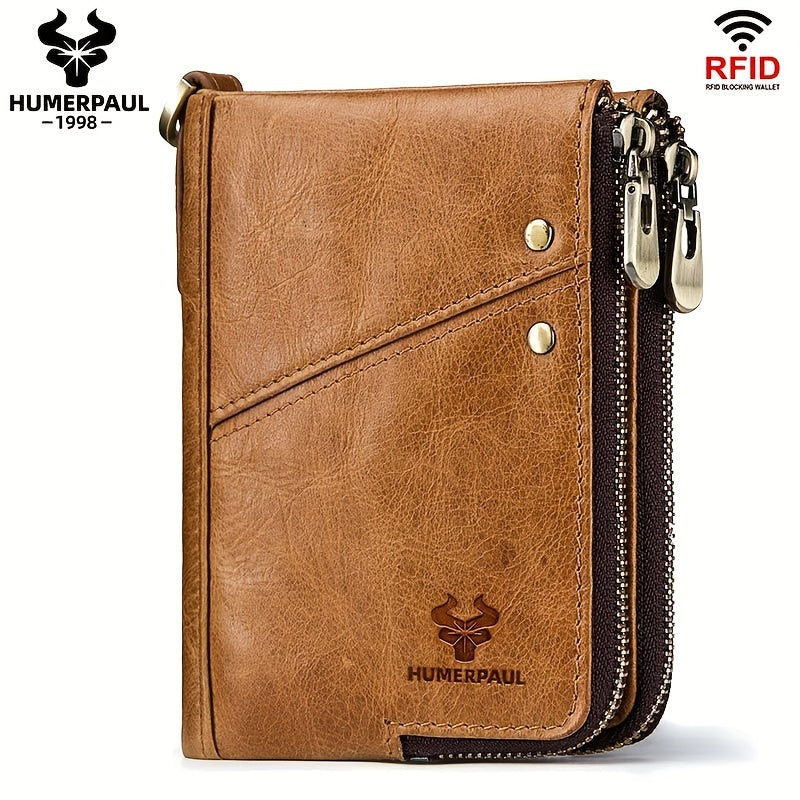Portefeuille homme vertical, deux zips et douze fentes cartes