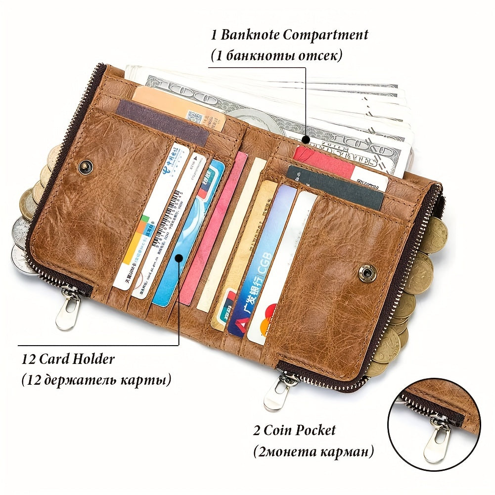 Portefeuille homme vertical, deux zips et douze fentes cartes