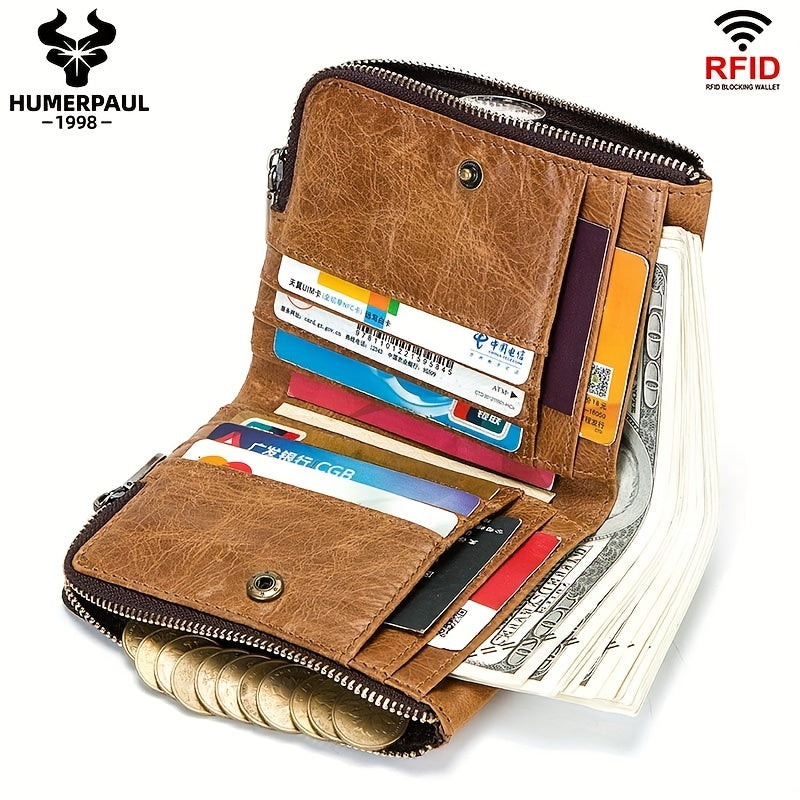 Portefeuille homme vertical, deux zips et douze fentes cartes