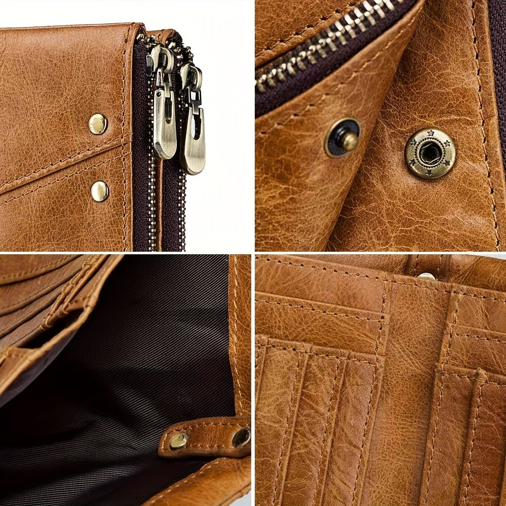 Portefeuille homme vertical, deux zips et douze fentes cartes