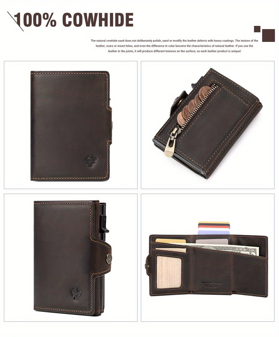 Portefeuille homme cuir Crazy Horse, chargeur métal, 142 g