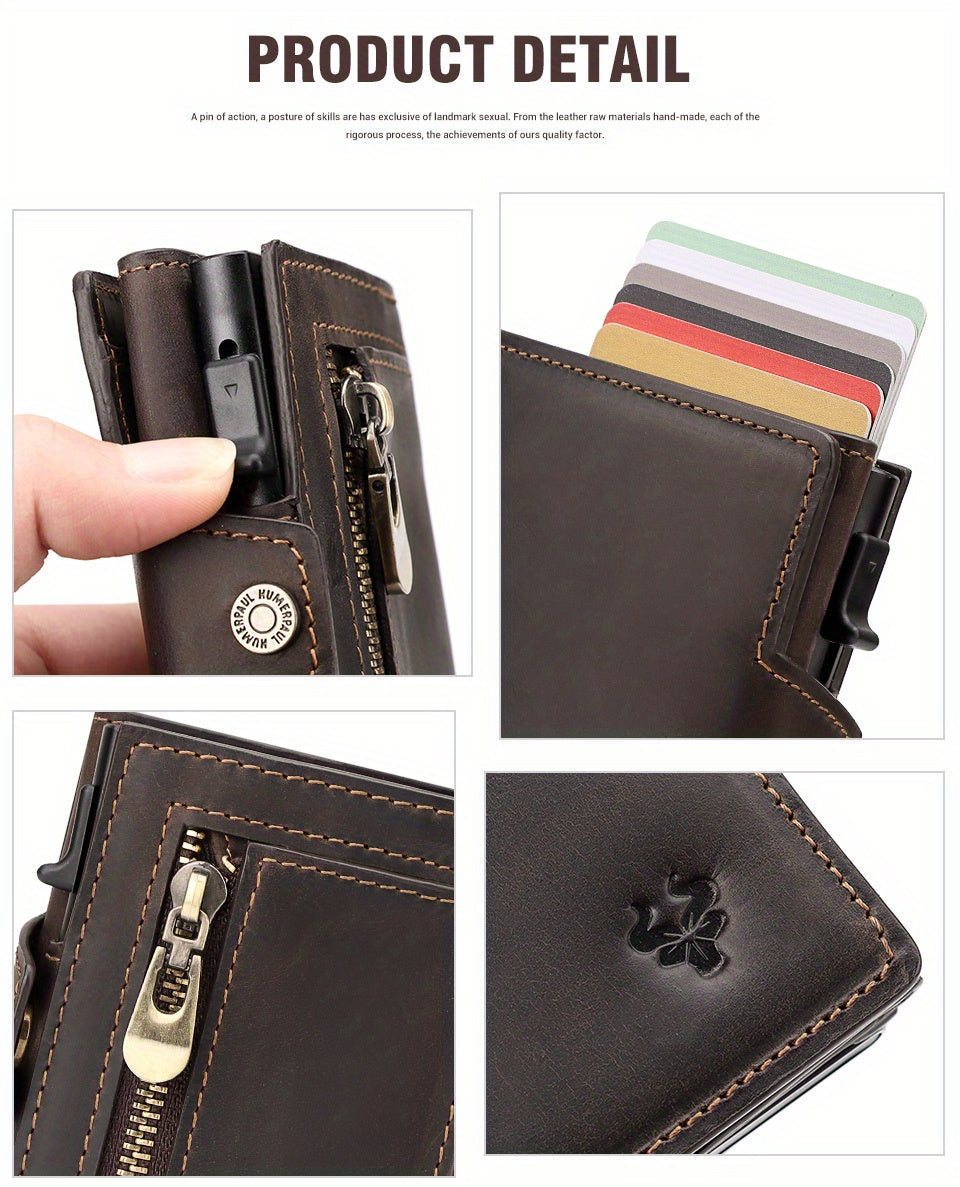 Portefeuille homme cuir Crazy Horse, chargeur métal, 142 g