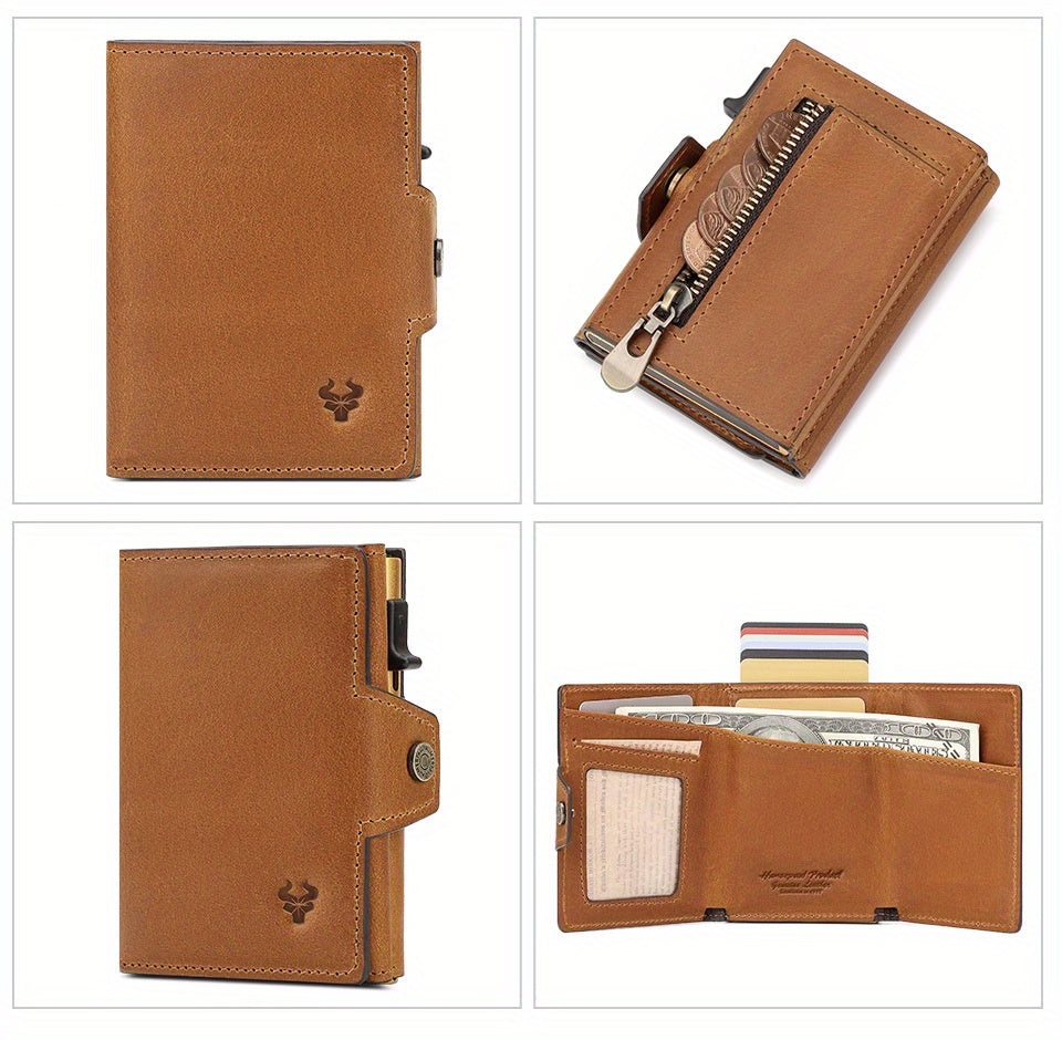 Portefeuille homme cuir Crazy Horse, chargeur métal, 142 g