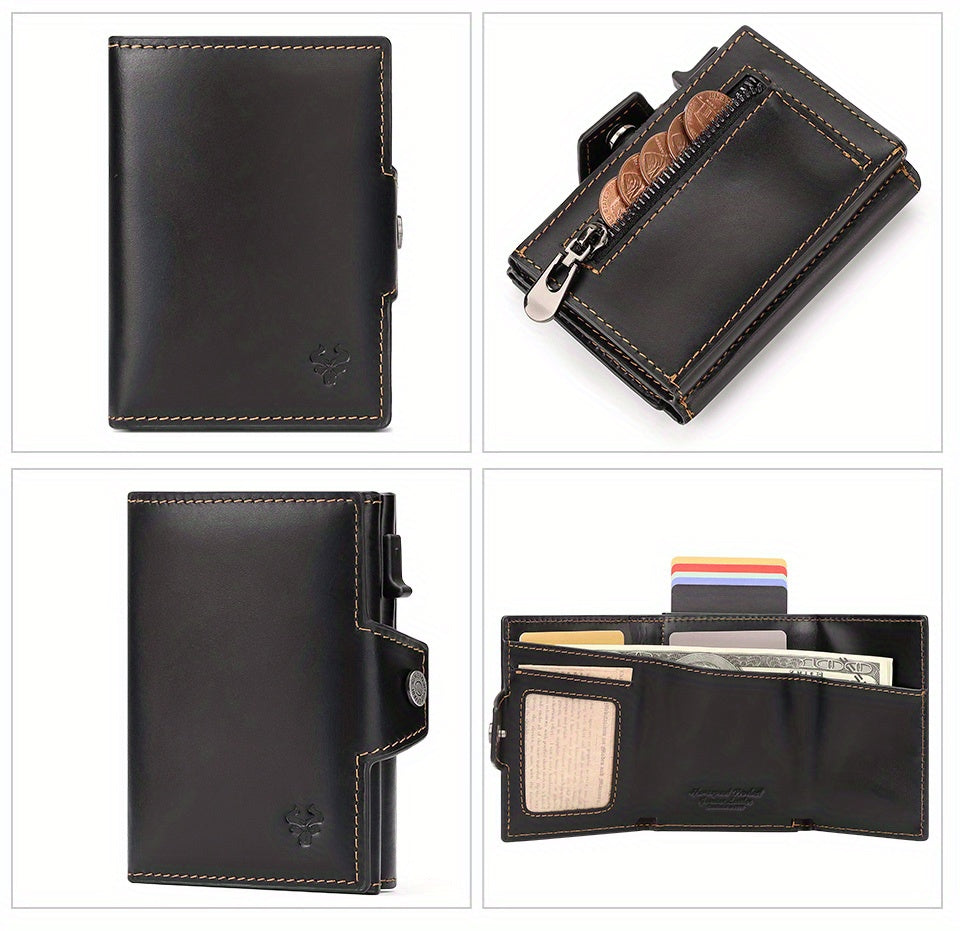 Portefeuille homme cuir Crazy Horse, chargeur métal, 142 g