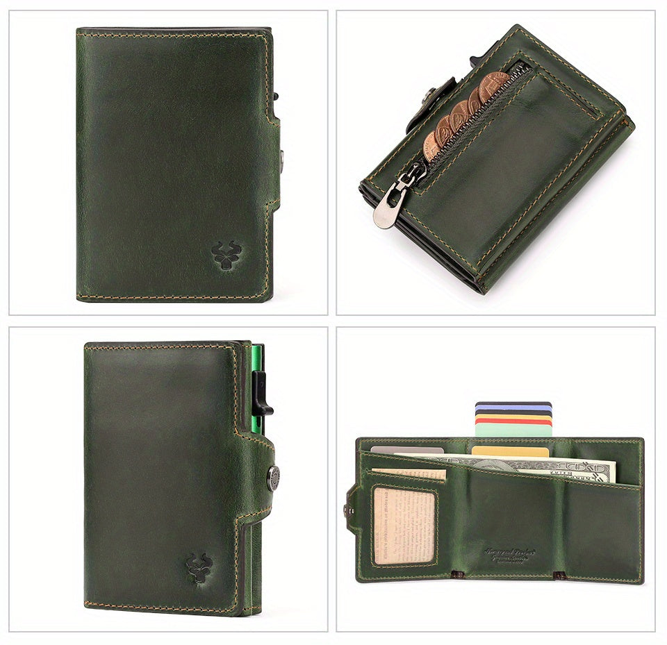 Portefeuille homme cuir Crazy Horse, chargeur métal, 142 g