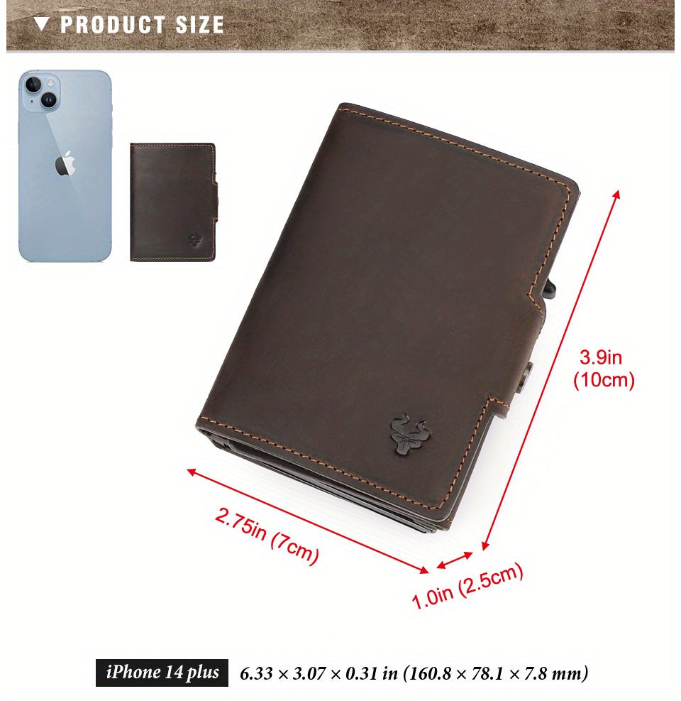 Portefeuille homme cuir Crazy Horse, chargeur métal, 142 g