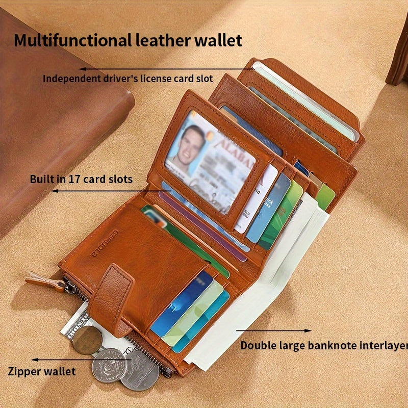 Portefeuille homme vertical 17 fentes cartes et porte-cartes ID