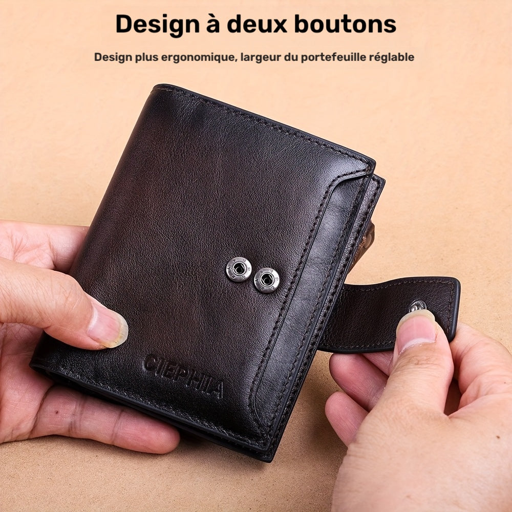 Portefeuille homme vertical cuir vachette, fenêtres amovibles