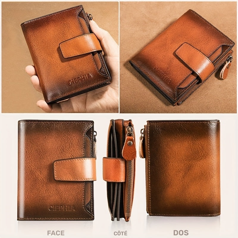 Portefeuille homme vertical cuir vachette, fenêtres amovibles