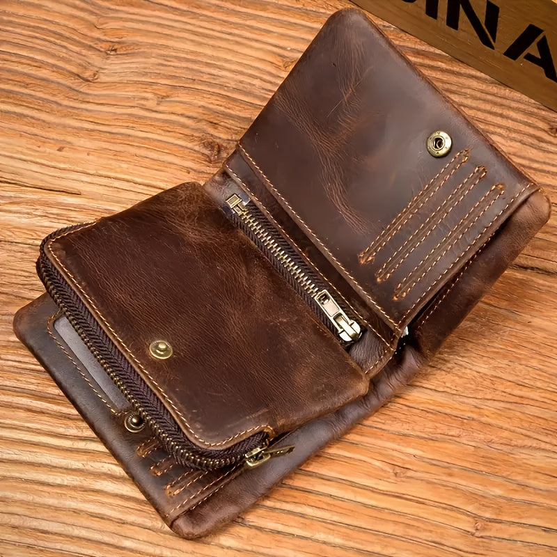 Portefeuille homme vertical Crazy Horse et bourse détachable