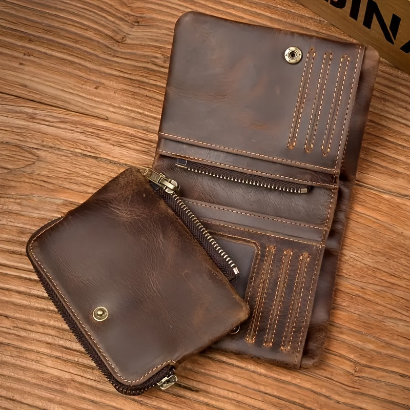 Portefeuille homme vertical Crazy Horse et bourse détachable
