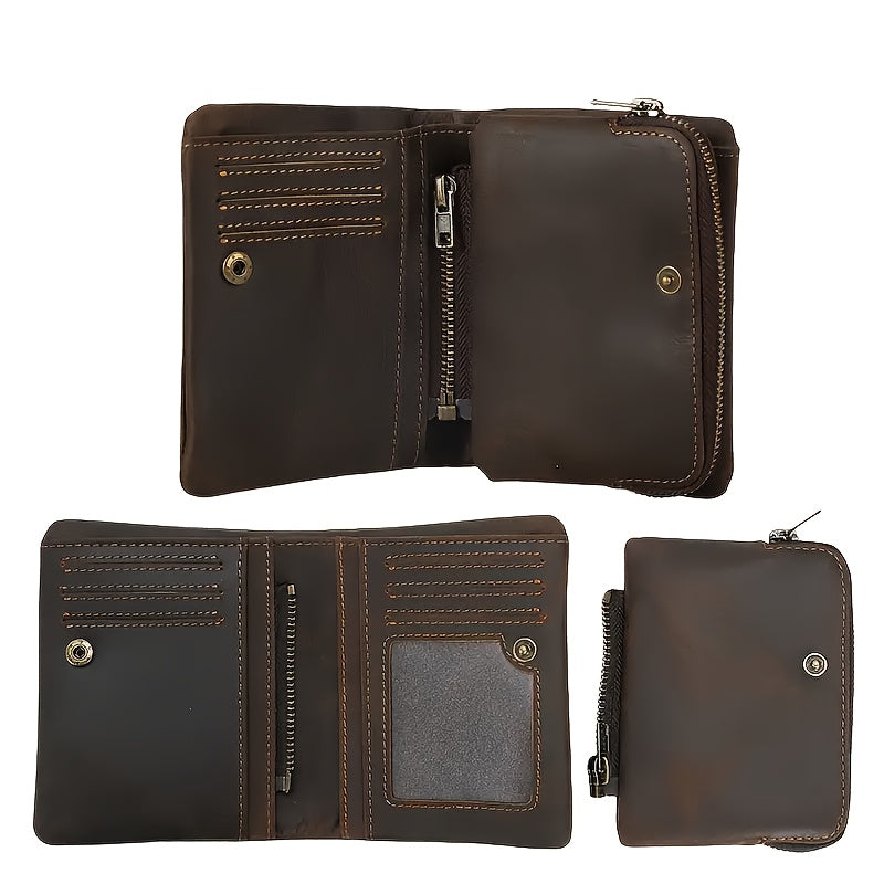 Portefeuille homme vertical Crazy Horse et bourse détachable