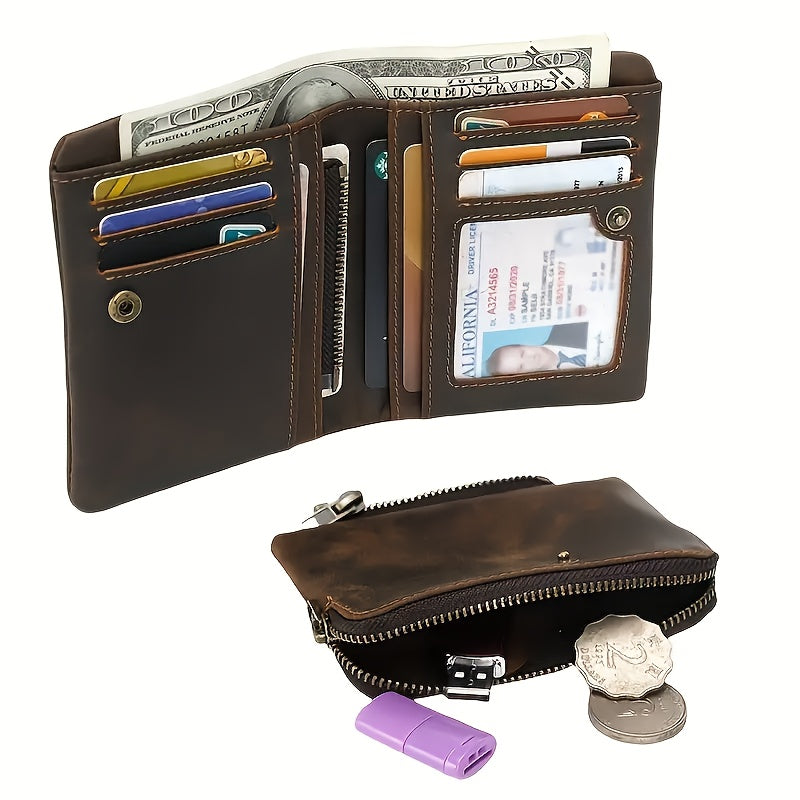 Portefeuille homme vertical Crazy Horse et bourse détachable