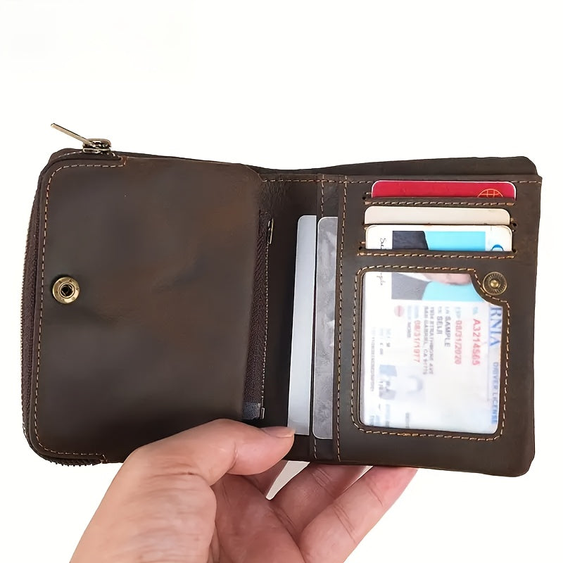 Portefeuille homme vertical Crazy Horse et bourse détachable