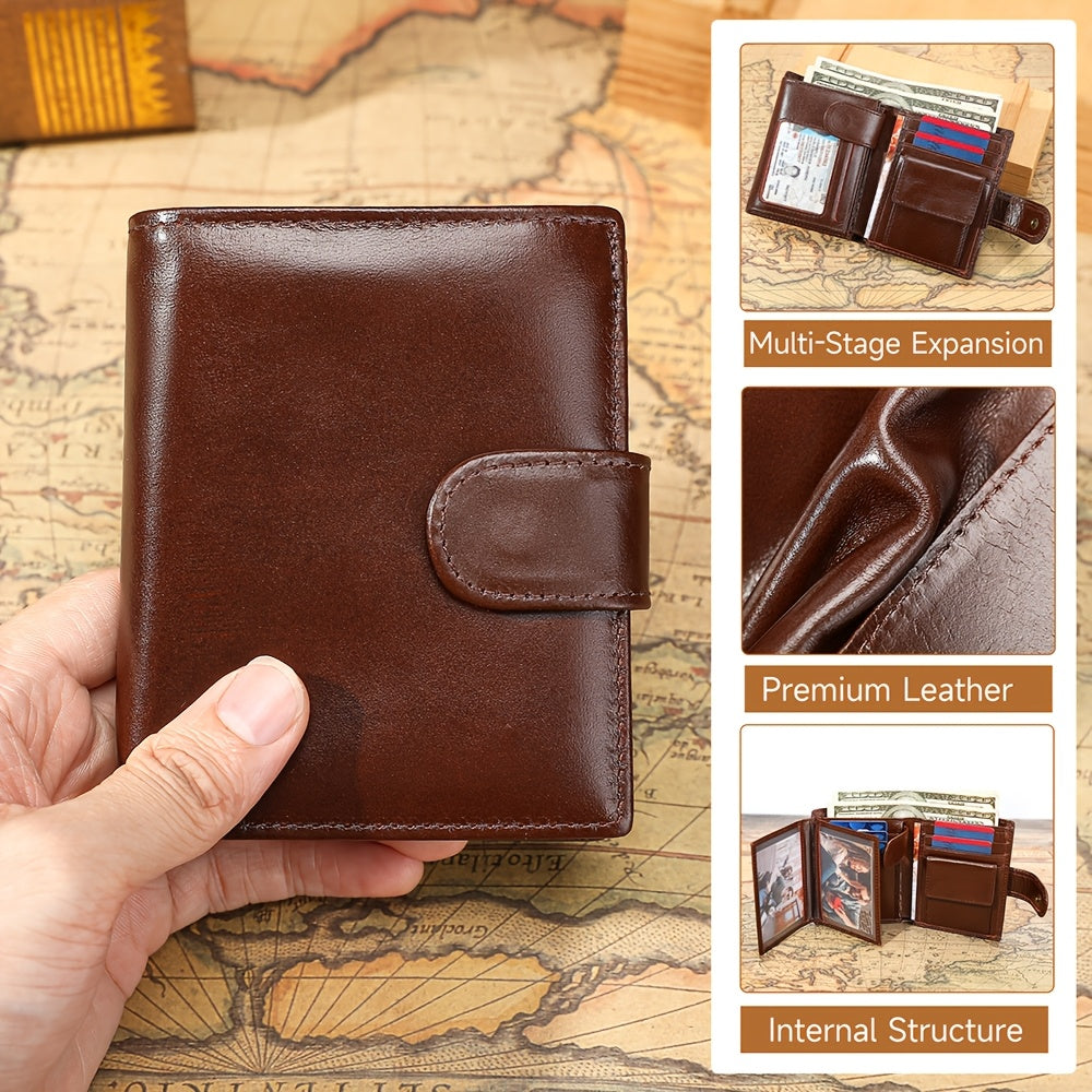 Portefeuille homme vertical en cuir, 11 cartes et 3 photos