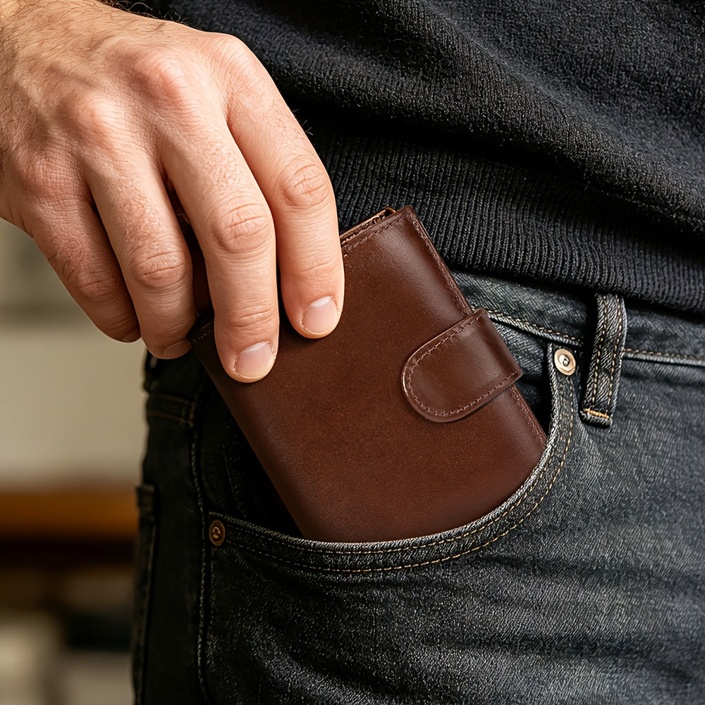 Portefeuille homme vertical en cuir, 11 cartes et 3 photos