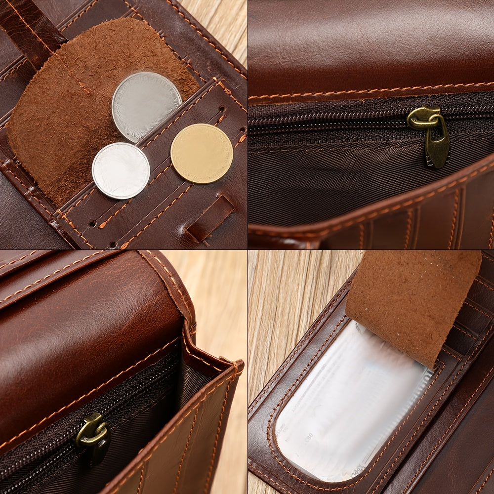 Portefeuille homme vertical en cuir véritable, neuf cartes