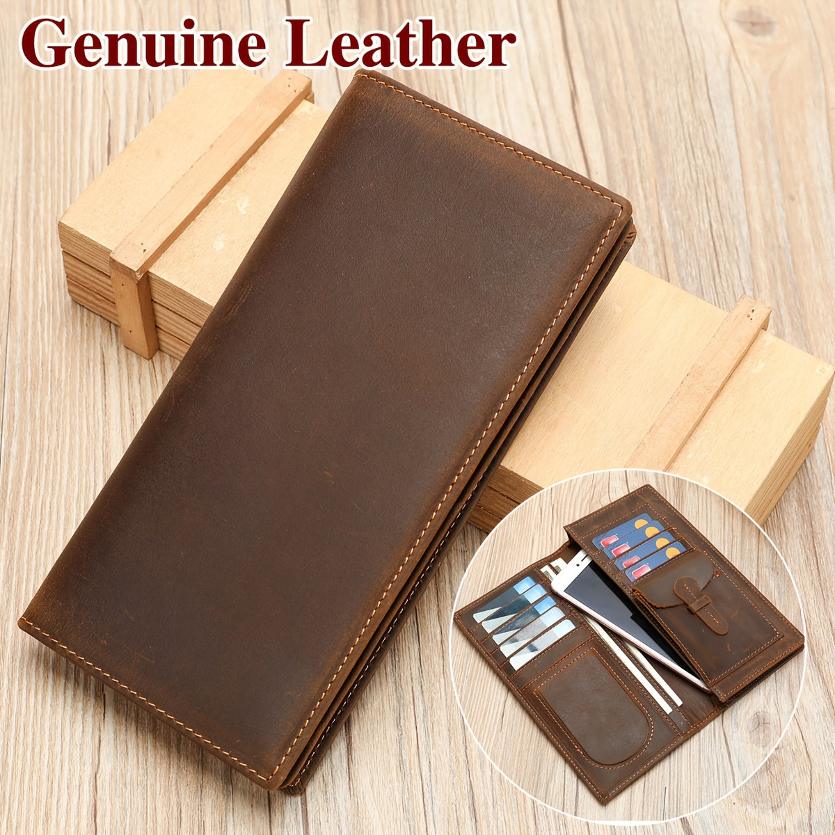 Portefeuille homme vertical en cuir véritable, neuf cartes